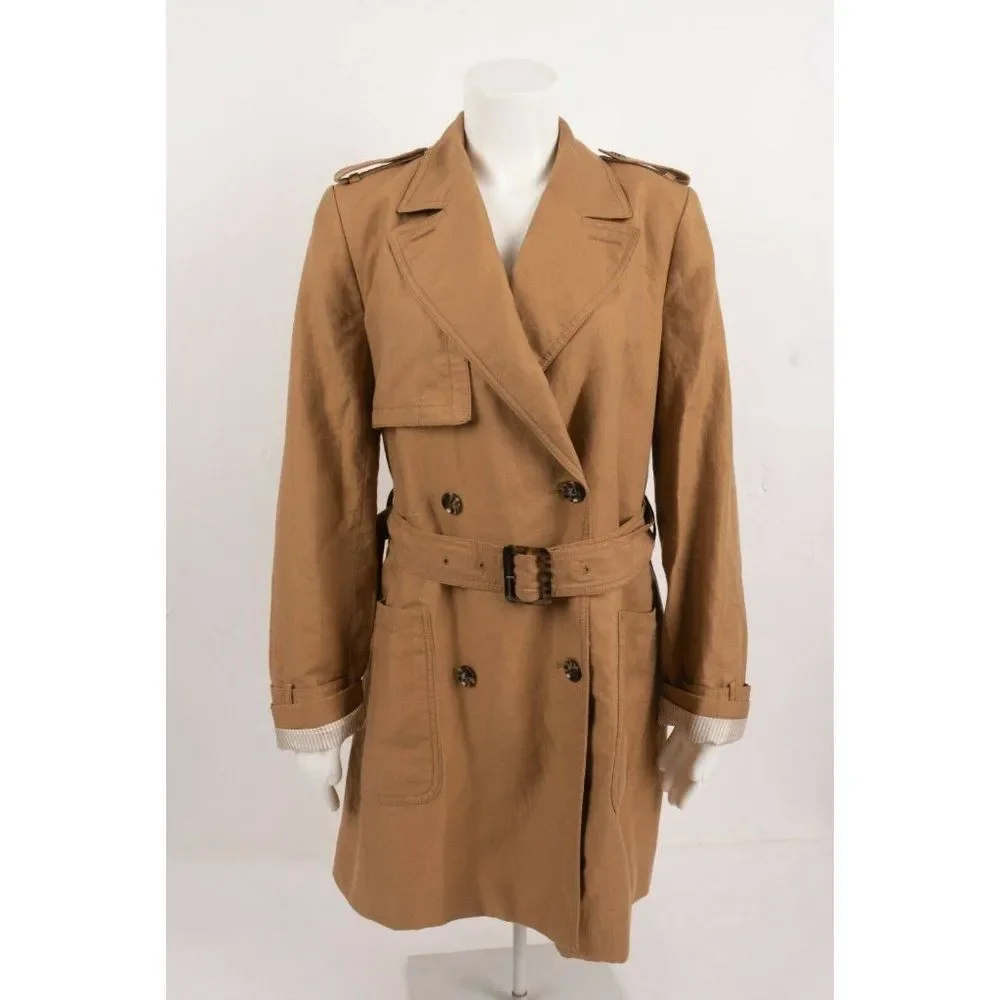 Banana Republic Womens Raincoat Trench Coat Size M Belted Double Breasted Linen